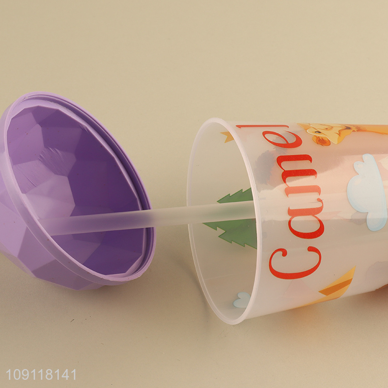 Low price cartoon printed plastic water cup drinking cup straw cup