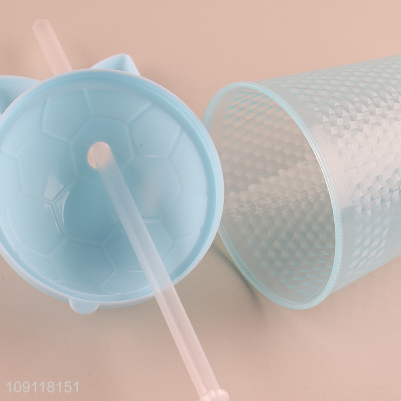 Good selling blue girls bowknot plastic water cup drinking cup straw cup
