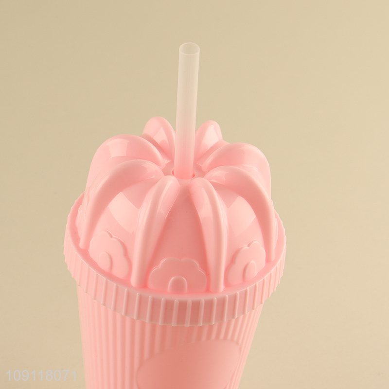 Good sale pink double wall plastic water cup straw cup wholesale