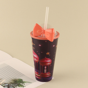 China supplier double wall plastic water cup straw cup for sale