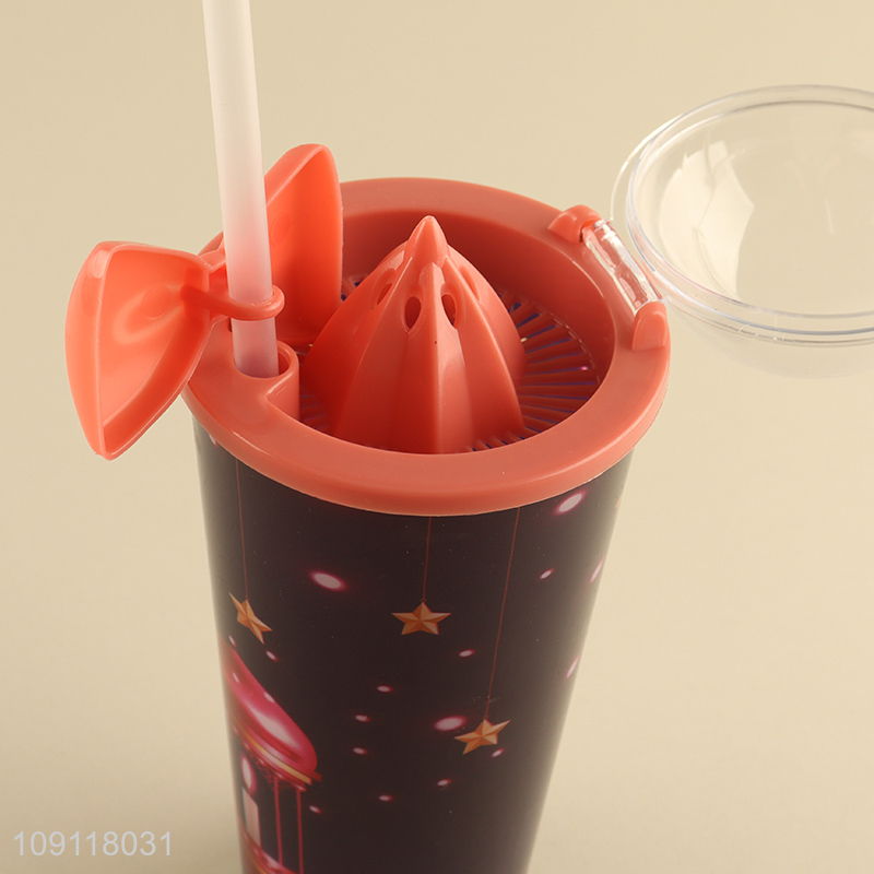 China supplier double wall plastic water cup straw cup for sale