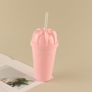 Good sale pink double wall plastic water cup straw cup wholesale