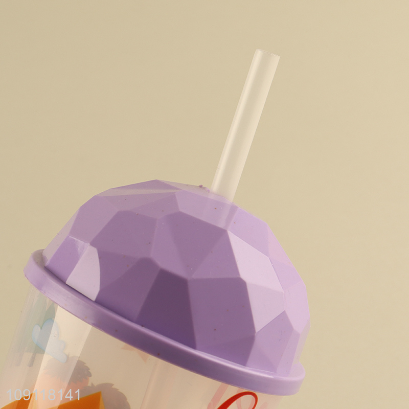 Low price cartoon printed plastic water cup drinking cup straw cup