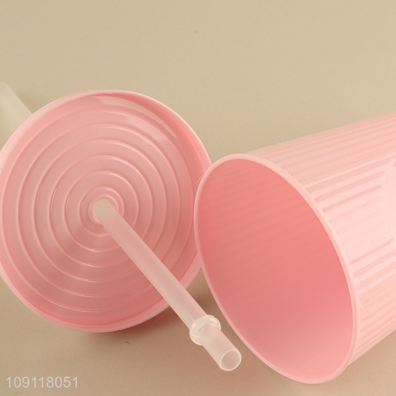 Yiwu market pink girls plastic bowknot water cup straw cup