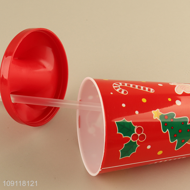 Yiwu market christmas series plastic water cup drinking cup straw cup