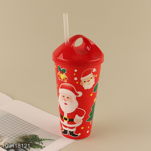 Yiwu market christmas series plastic water cup drinking cup straw cup