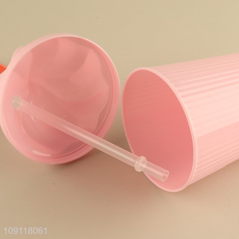 Online wholesale pink girls plastic water cup straw cup