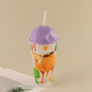Low price cartoon printed plastic water cup drinking cup straw cup