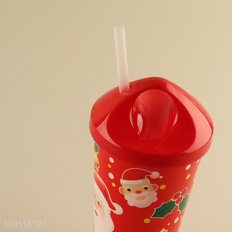 Yiwu market christmas series plastic water cup drinking cup straw cup