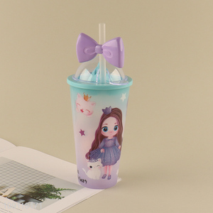 New arrival cartoon girls princess plastic water cup drinking cup straw cup