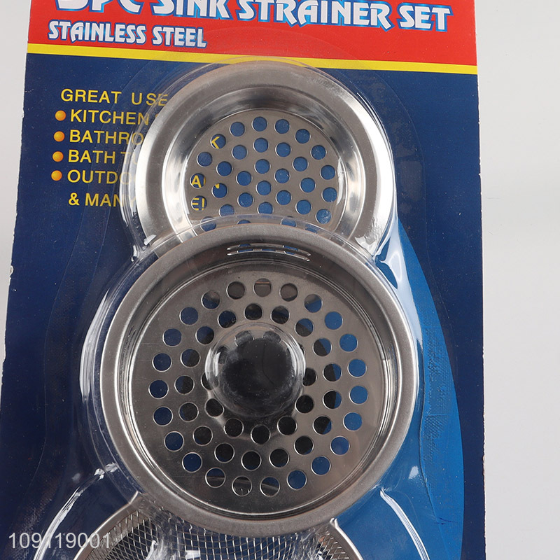 Factory Price 3 Pieces Sink Stainers Heavy Duty Stainless Steel Sink Strainers