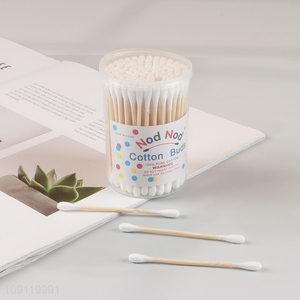 China Product 100 Pieces Cotton Swabs Natural Cotton Buds with Bamboo Stick