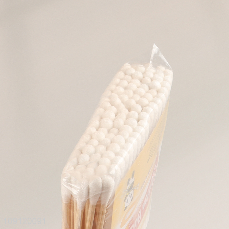 Factory Wholesale 100 Pieces Double-Ended Cotton Swabs with Bamboo Sticks