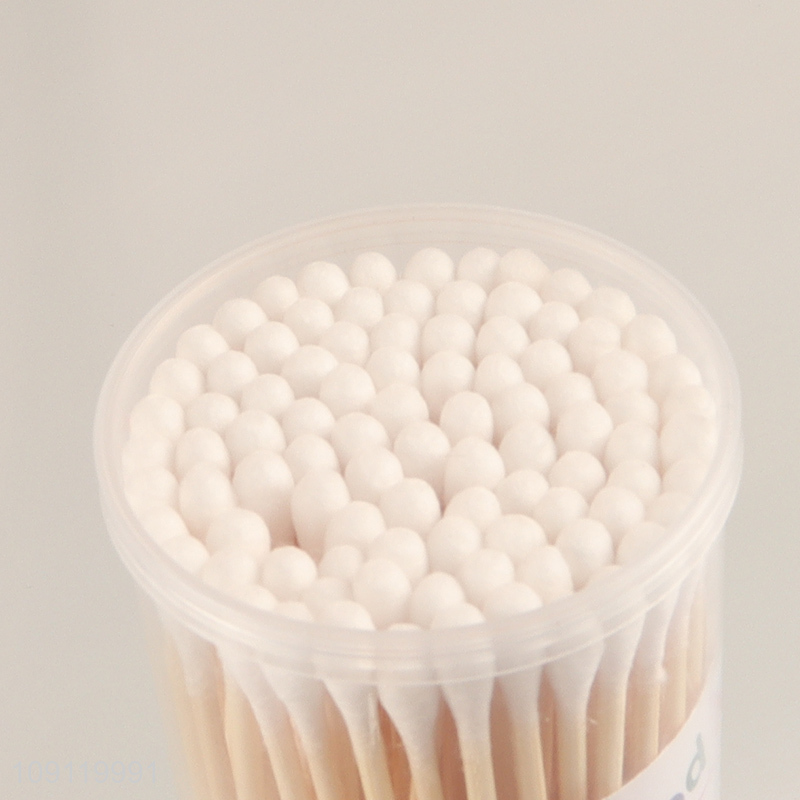 China Product 100 Pieces Cotton Swabs Natural Cotton Buds with Bamboo Stick