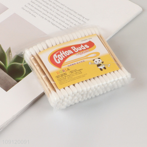 Factory Wholesale 100 Pieces Double-Ended Cotton Swabs with Bamboo Sticks