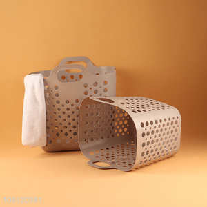 Wholesale Small Hollowed Out Plastic Laundry Basket Clothes Hamper for Bathroom