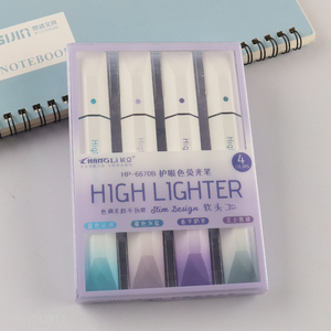 New product 4pcs school office stationery soft head highlighter pen set