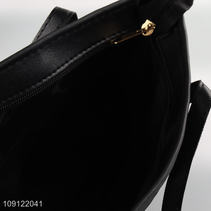 Hot selling black pu leather fashionable ladies handbag wholesale