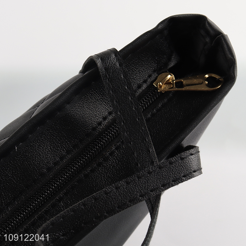 Hot selling black pu leather fashionable ladies handbag wholesale