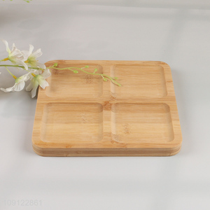 Factory Price 4-Compartment Bamboo Serving Tray Divided Bamboo Snacks Plate