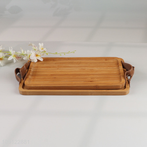 Hot Selling Bamboo Serving Tray Bamboo Serving Platter with PU Leather Handles