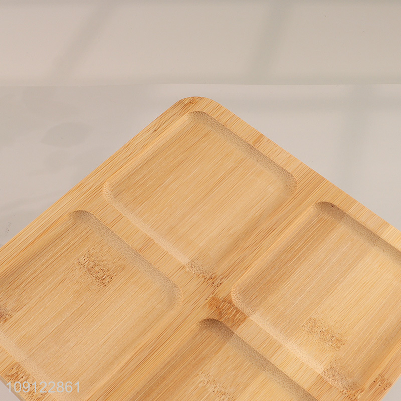 Factory Price 4-Compartment Bamboo Serving Tray Divided Bamboo Snacks Plate