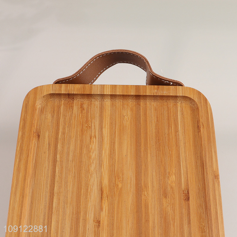 Hot Selling Bamboo Serving Tray Bamboo Serving Platter with PU Leather Handles