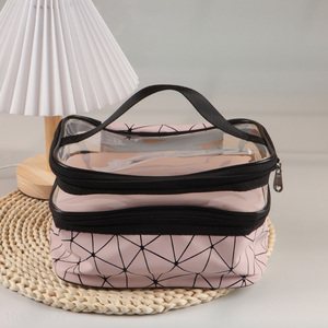 Wholesale PU Leather Makeup Bag Double-Layer Cosmetic Case Toiletry Organizer