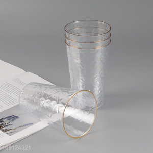Wholesale 4PCS Gold Rimmed Plastic Water Cups Clear Embossed Plastic Cups
