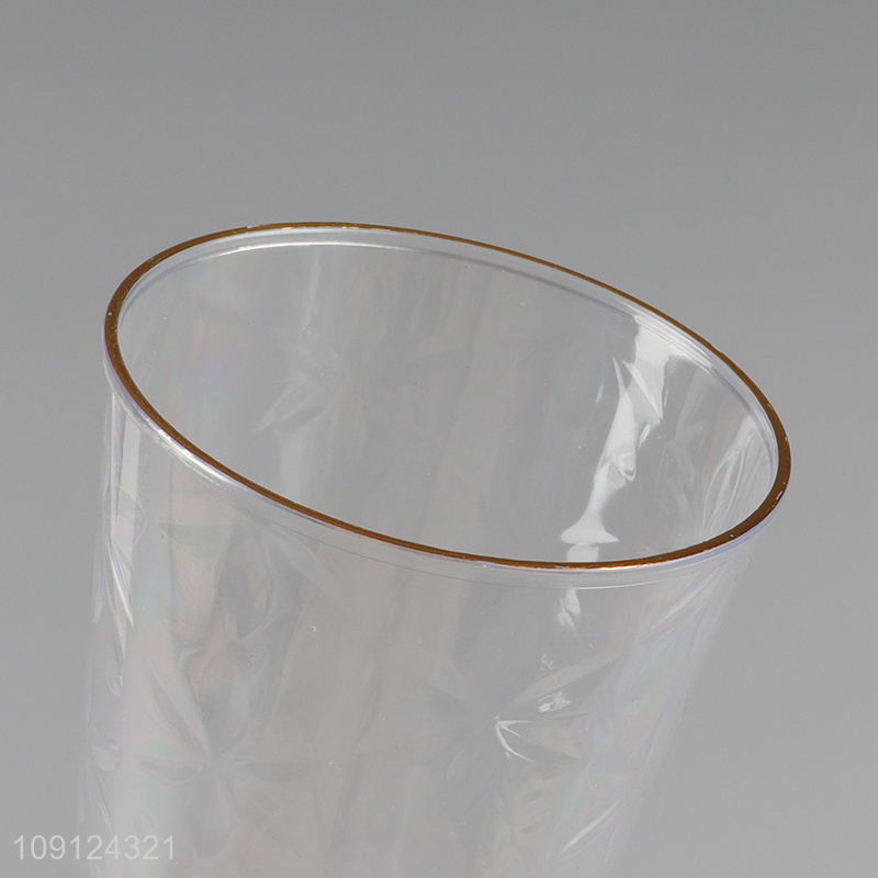 Wholesale 4PCS Gold Rimmed Plastic Water Cups Clear Embossed Plastic Cups