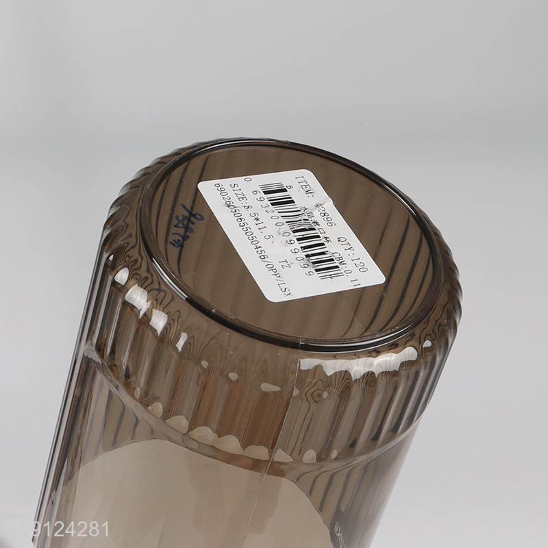 Good Quality Plastic Bathroom Cup Vertical Stripe Toothbrush Cup with Handle