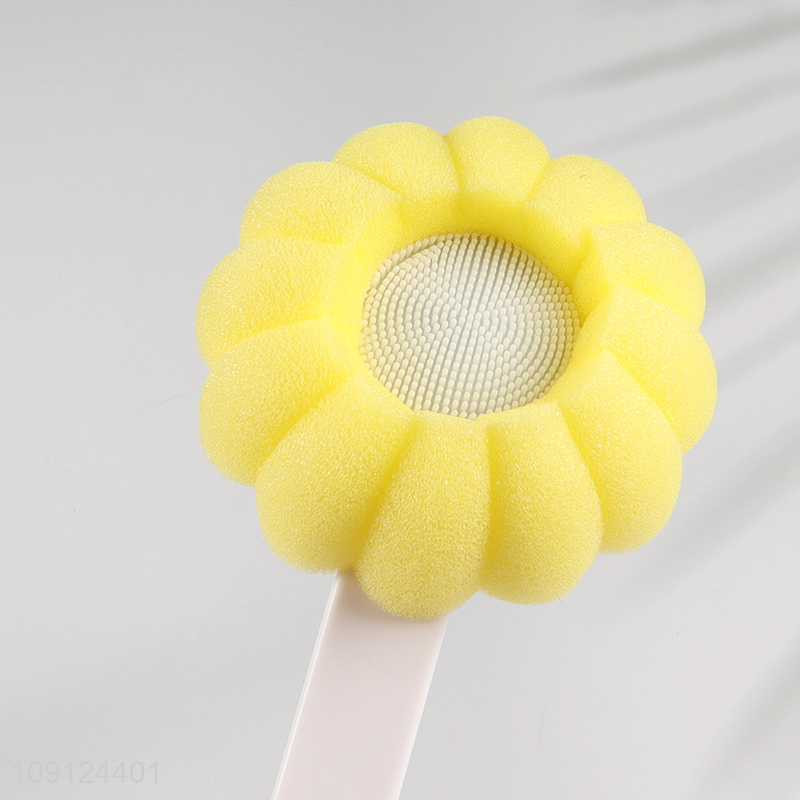 Wholesale Single Sided Shower Sponge Brush Bath Brush with Curved Handle
