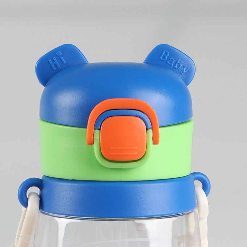 Wholesale 550ML Cute Plastic Water Bottle with Should Strap & Straw for Kids