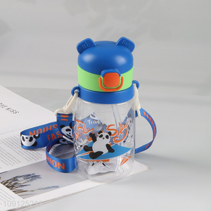 Wholesale 550ML Cute Plastic Water Bottle with Should Strap & Straw for Kids