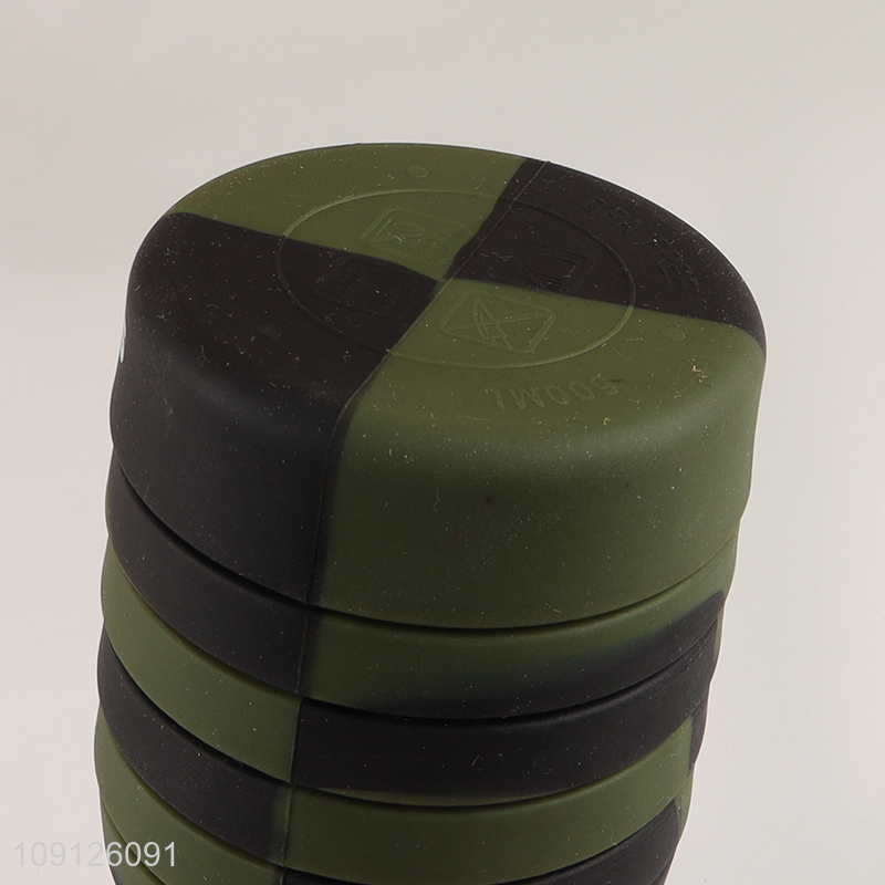 Factory Supply Collapsible Silicone Water Bottle with Carabiner for Camping