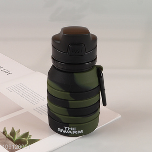Factory Supply Collapsible Silicone Water Bottle with Carabiner for Camping