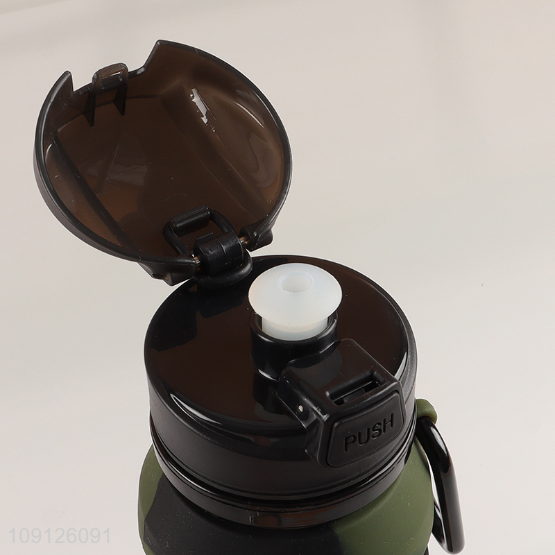 Factory Supply Collapsible Silicone Water Bottle with Carabiner for Camping