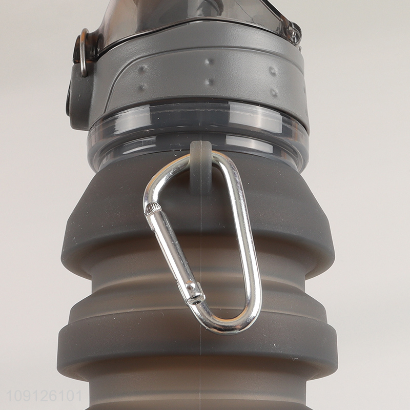 Wholesale Leak Proof Collapsible Silicone Sports Water Bottle with Carabiner