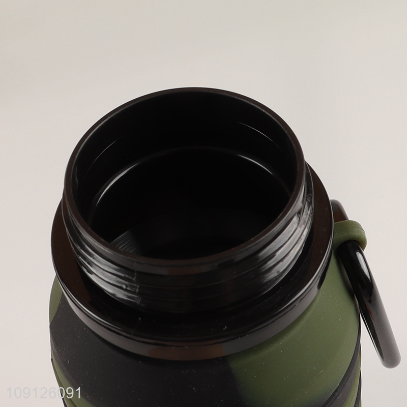 Factory Supply Collapsible Silicone Water Bottle with Carabiner for Camping
