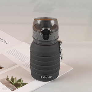 Wholesale Leak Proof Collapsible Silicone Sports Water Bottle with Carabiner