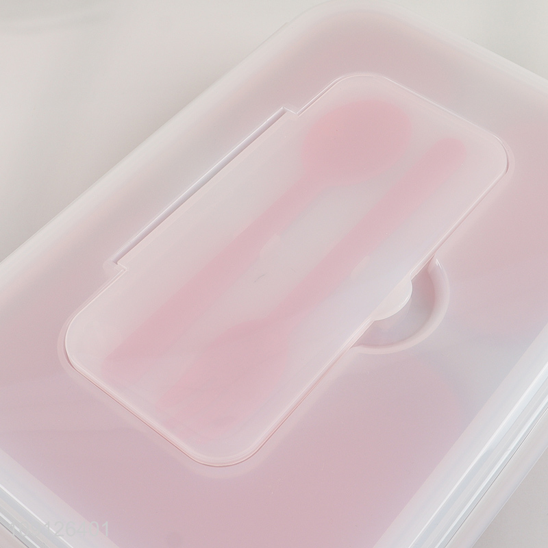 Wholesale 3-Compartment Collapsible Lunch Box Slicone Lunch Container with Spoon & Fork