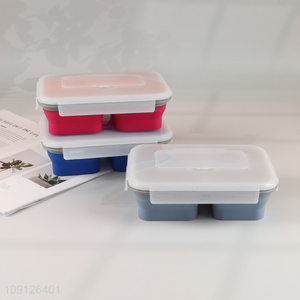 Wholesale 3-Compartment Collapsible Lunch Box Slicone Lunch Container with Spoon & Fork