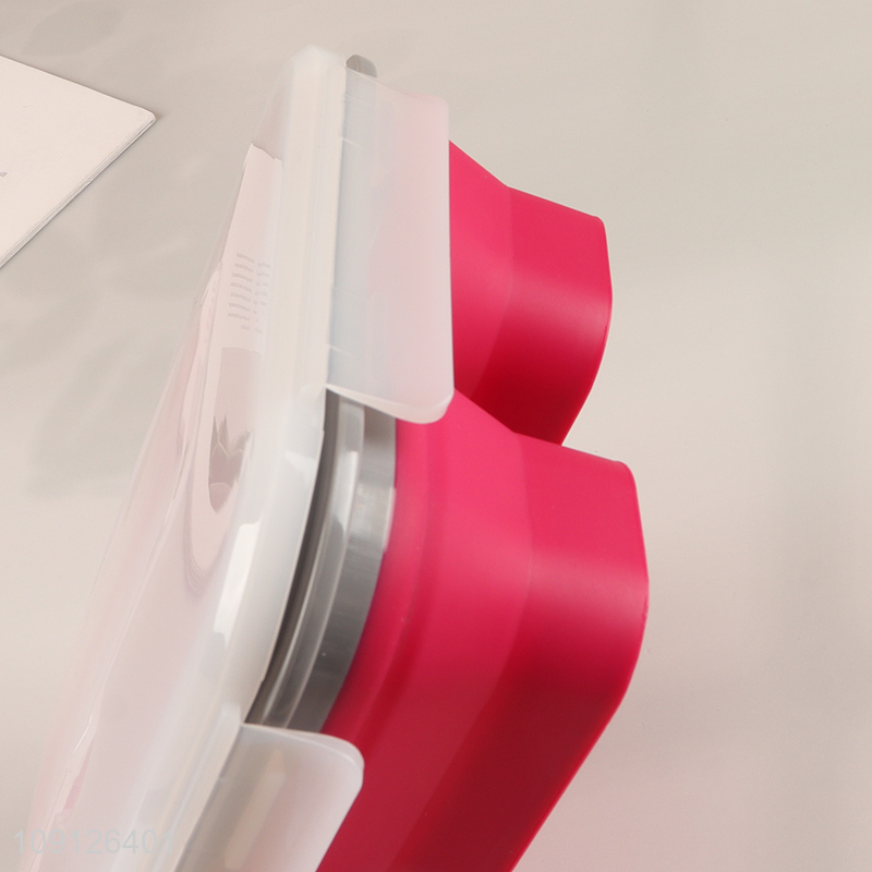 Wholesale 3-Compartment Collapsible Lunch Box Slicone Lunch Container with Spoon & Fork