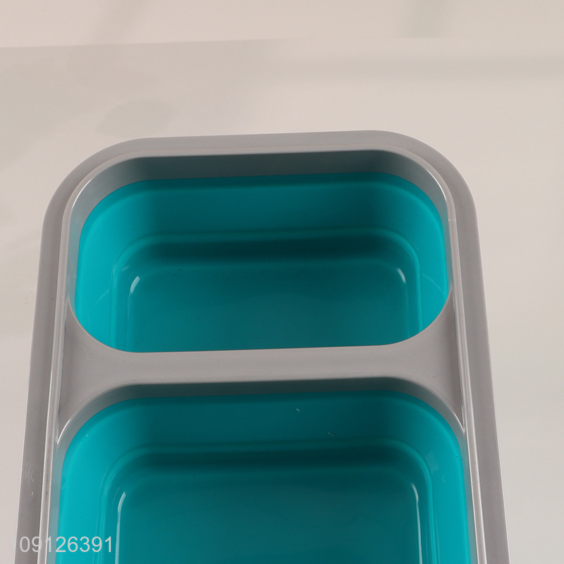 New Product 2-Compartment Collapsible Food Grade Slicone Lunch Box with Spoon & Fork