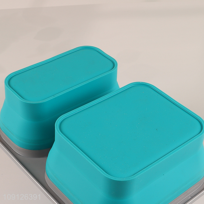 New Product 2-Compartment Collapsible Food Grade Slicone Lunch Box with Spoon & Fork