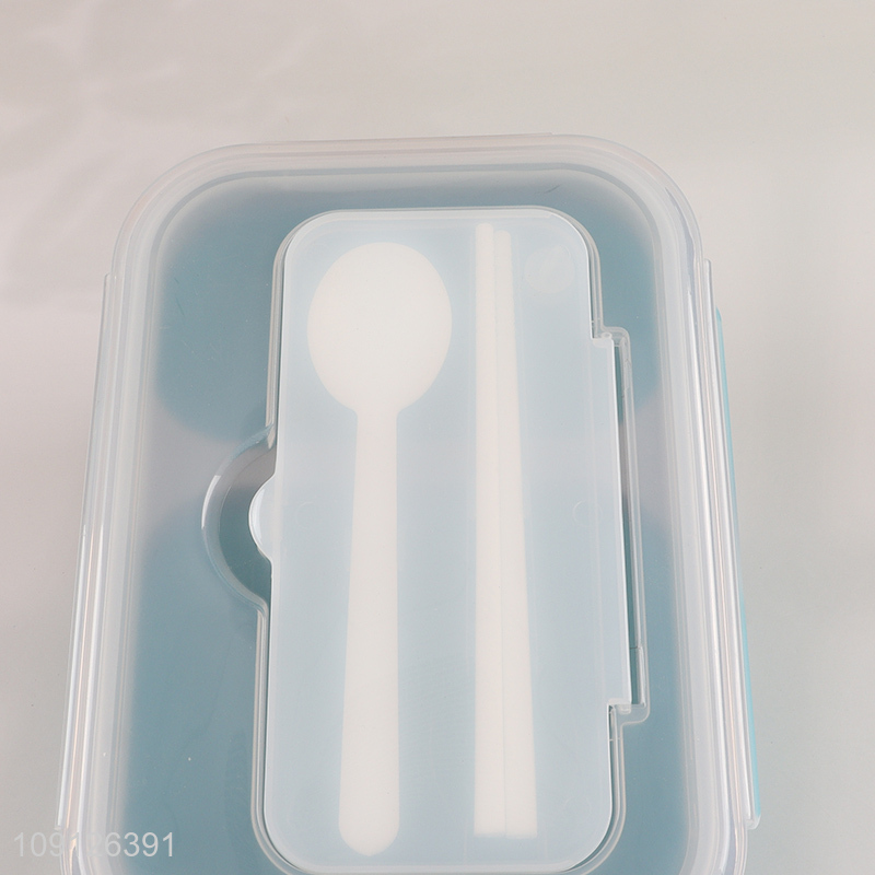 New Product 2-Compartment Collapsible Food Grade Slicone Lunch Box with Spoon & Fork