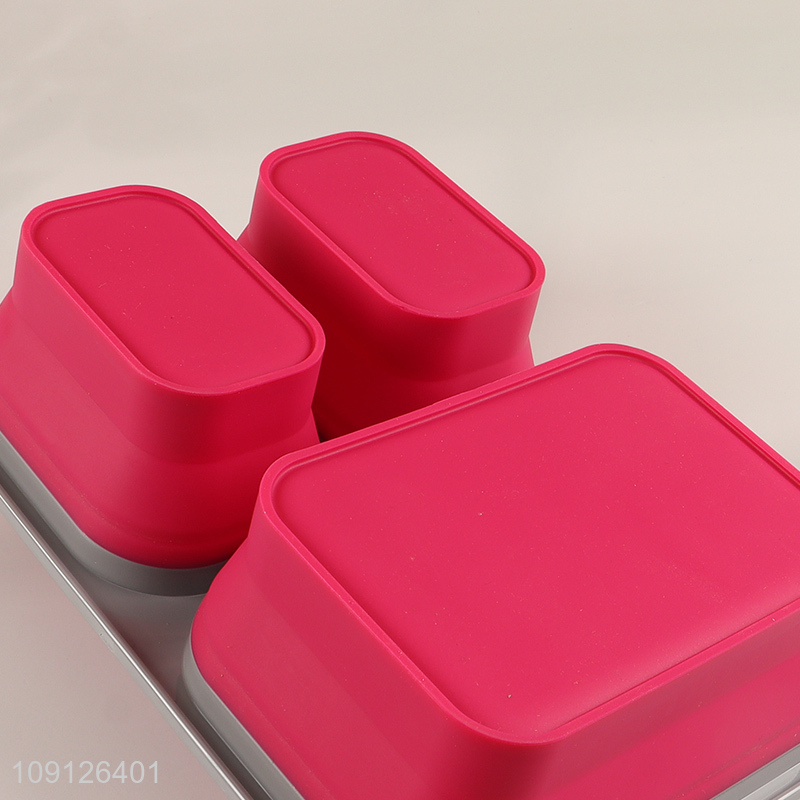Wholesale 3-Compartment Collapsible Lunch Box Slicone Lunch Container with Spoon & Fork