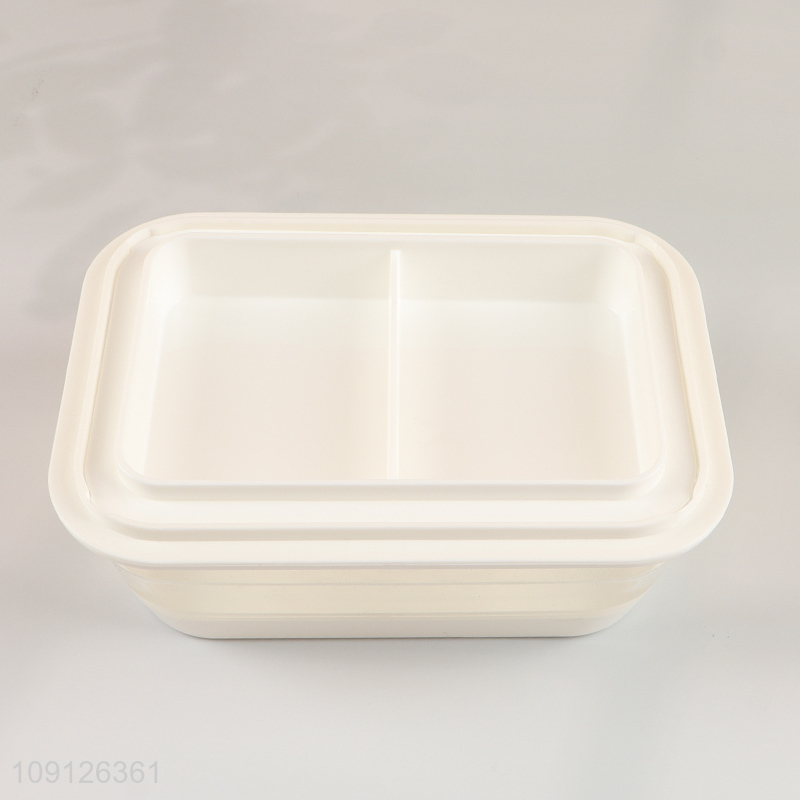 Wholesale 2-Layered Collapsible Slicone Lunch Container Foldable Meal Pre Container