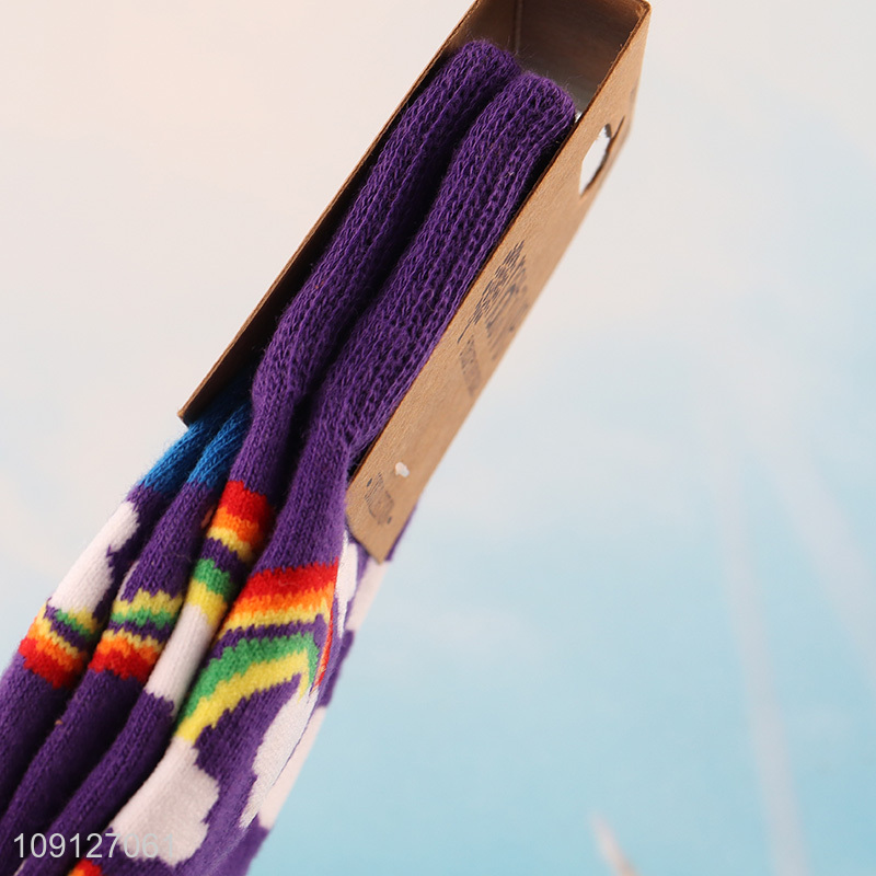 Top quality rainbow pattern breathable knitted cotton sock