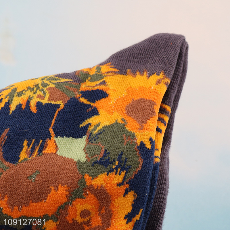 Top products printed breathable knitted cotton sock men women socks